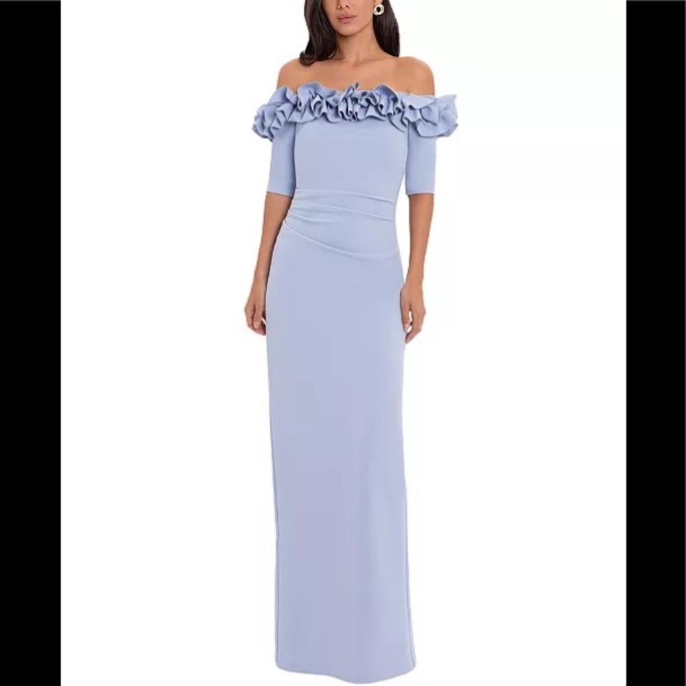 Xscape Long Blue Ruffle Dress